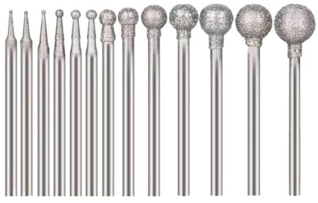 Carriere 13 Pièces Fraises Diamantées en Forme de Boule, Fraises de Meulage Montées sur Diamant, Ensemble de Sculpture sur Pierre avec Mandrin de 3/32 Pouces pour Outils Rotatifs