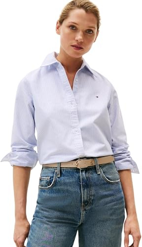 Tommy Hilfiger Damen Hemd Oxford Relaxed Fit, Blau (Classic Ithaca STP/Mid Blue), 44