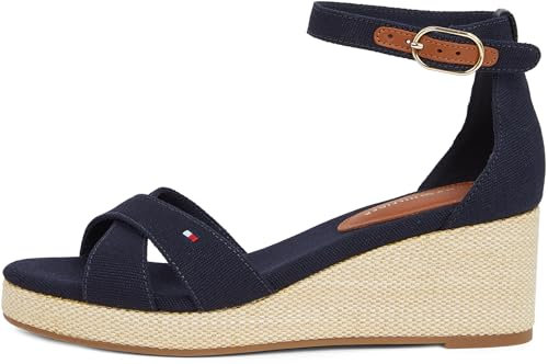 Tommy Hilfiger Alpargatas de cuña Mujer Flag Criss-Cros Mid con correa de tobillo, Azul (Space Blue), 38