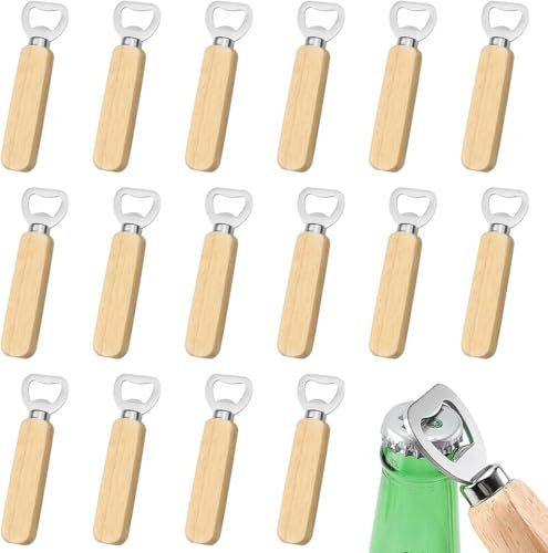 Flaschenöffner,Bieröffner, Geschenk Flaschenöffner, Edelstahl Bieröffner, flaschenöffner personalisiert,Holzgriff Design für Zuhause, Küche, Bar(16 Stück)
