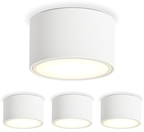 KYOTECH LED Aufbauspots Dimmbar, Ø95x55mm Deckenspots Weiß, inkl. 7W 800LM GX53 LED Modul 230V, 3000K/4000K/6500K Deckenstrahler Aufputz Spots, Aufbaustrahler Rund für Schlafzimmer Wohnzimme, 4 Stück