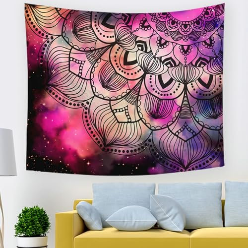 Wycian Wandteppich Psychedelic Trippy Wandtücher Klein Mehrfarbig Mandala Blume Mikrofaser Wandteppich Outdoor Upgrade Weich 100X70cm （Breite x Höhe）