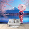 Papier Peint Mural Salon Paysage Japonais Femme Fleurs De Cerisier 400x280 cm Papier Peint Panoramique Intissé Moderne, Décoration Murale Poster Tableaux Muraux Imprimé 3D Tapisserie Photo