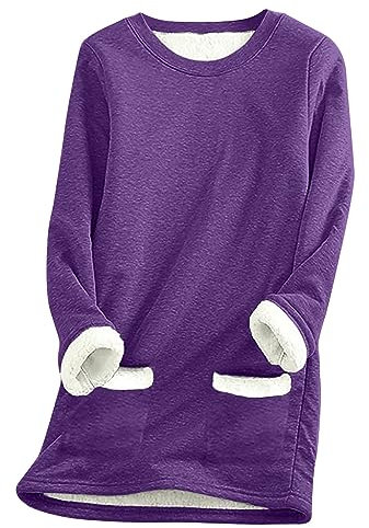 KHIRVWL Felpa Donna Invernale Felpe in Pile Offerte Lampo del Giorno 2 Pezzi Peluche Felpa Maglietta a Maniche Lunghe e Girocollo Teddy Pullover Caldo Pigiama Casuale Sweater Jumper Sweatshirt