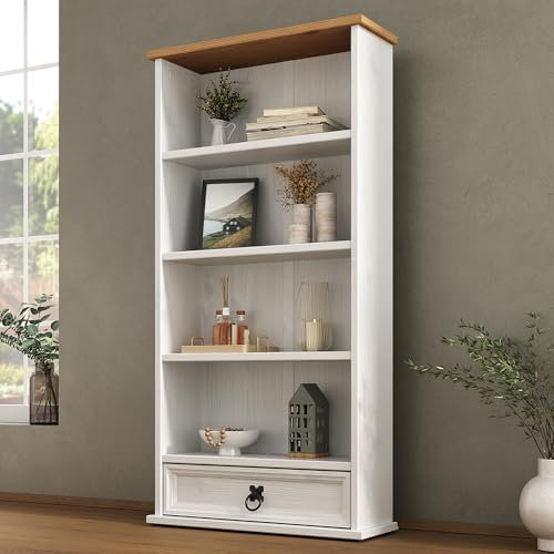Corona White 1 Drawer DVD/CD Rack Bookcase Storage Unit Mexican Solid Pine