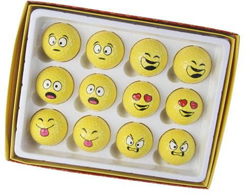 Maouira 12 Stück Schöne Emotion Gesicht Golfball Lustige Gelbe Praxis Golfball Neuheit Golfplätze Geschenk Für Männer Frauen Golfer Dauerhaft