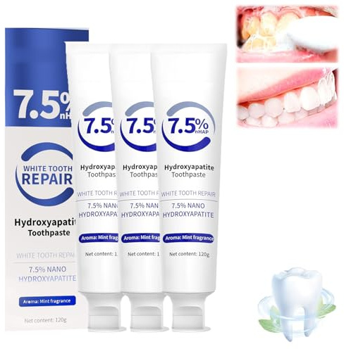 M-SDRWIKEY Hydroxyapatit-Zahnpasta, Aufhellende & Tiefenreinigung, Zahnschmelzschutz & Empfindlichkeitsentlastung, Geschmacklos, 3x120ml