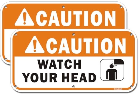FKNSGR Caution Watch Your Head Sign 2 Pack 12 x 6 inches Aluminum | Rust Free .040 Aluminum Mind Your Head Sign UV Protected Fade Resistant Durable Waterproof Easy to Install