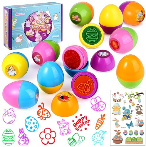 Mexgcom 12 Stück Stempel Set, Osterstempel, Oster Stempel Kinder, Spielzeug für Ostereier Jagd Spiel, Für Partygeschenke Osternspielzeug