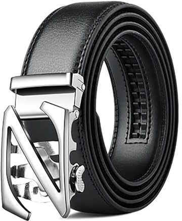 Pengchang Schwarzer Z-Buchstaben-Gürtel mit automatischer Schnalle, Herrengürtel, Herrenuhrenarmband, Ledergürtel for Herren