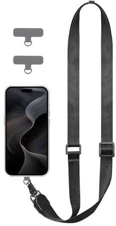 EKAX 2 Hook Mobile Phone Chain, Universal, Collar for Hanging without Case, Crossbody Mobile Phone Strap with Glue-Free Pad, Chain for All Smartphones, iPhone, Samsung, Huawei (Black (Pack of 2
