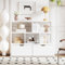 Dripex 4 Tier Bookcase with 2 Movable Drawers，Wooden Floor Standing Book Shelf with Steel Frame, White Storage Display Shelf for Living Room, Bedroom or Office