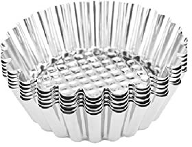 HGUHP Cake Mold,Bake Molds Non Stick Baking Tray Nonstick Ripple Egg Tart Mold Flower Shape Reusable Stainless Steel Cupcake Muffin Cake Mold Baking Cup(5pcs)