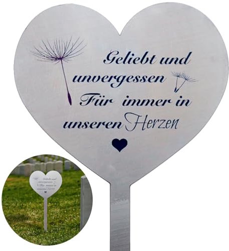 shockassist Grabschmuck Wetterfest, Grabstecker Edelstahl Herz, Grabdekoration mit Spruch du Geliebt und Unvergessen Für Immer in Unseren Herzen für Gärten Höfe