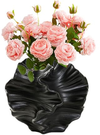 Keramik-Korallenvase, Kleine Blumenvasen Tischdeko, Schwarze Matte Vase Dekoration Wohnzimmer Vasen Geometrische Vase für Vasen Deko Aesthetic, Wohnungsdeko Tischdecko Geschenk (Matt Schwarz)
