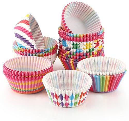 Pavlleen 500 Moldes De Papel Para Muffins, Envoltorios Coloridos Para Cupcakes 7×5 cm, 5 Colores Arcoíris, Moldes Para Cupcakes Y Moldes Para Hornear, Postres, Fiestas, Cumpleaños Y Bodas