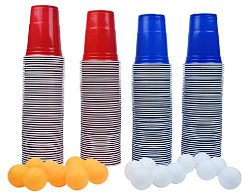 VANCHEMO Lot de 200 gobelets à bière pong - 20 balles - 480 ml - En plastique - Pour Noël, fête, mariage