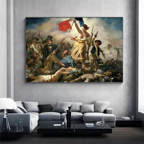 GKUVBF Affiche de l'artiste Eugène Delacroix, La Liberté guidant le peuple, peinture sur toile, Révolution française, Marianne, décoration murale, 60 x 80 cm, sans cadre