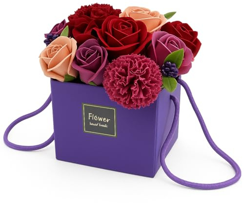 Bouquet di fiori di sapone viola da giardino per la festa della mamma, fiori di San Valentino per lei e bouquet di fiori per i tuoi cari