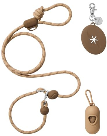 VETRESKA Händefreie Hundeleine, 2,4m, verstellbare Seilleine für mittelgroße und große Hunde, Taille/Crossbody-Leine, zum Spazierengehen, kein Ziehen, mit Beutelspender, Clip, 3-in-1-Walk-Kit (Kaffee)
