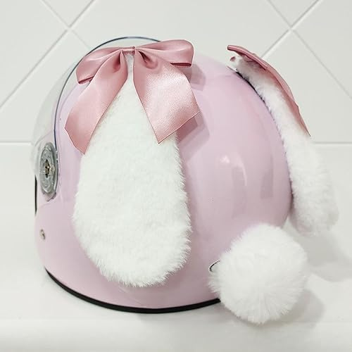 YKAFADE 2 Stück Kaninchenohren Motorradhelm Dekorative Ohren + 1 Schwanz - Hase Plüsch Ohren Helm Dekoration Aufkleber Niedliches Helmzubehör Ohren Eckdekoration für Motorradhelm Fahrradhelm Skihelm