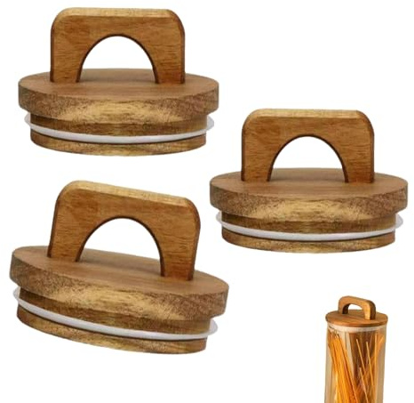 Deckel aus Akazienholz für Glasbehälter, Deckel für Tassen, aus Holz, mit Silikondichtung, 10,5 x 4 cm (Holzbraun)