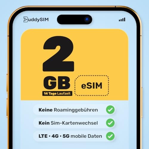 BuddySIM – eSIM Dubai – Digitale Prepaid SIM ohne Vertrag – 5G LTE Highspeed Daten – Aktivierung per QR Code – Keine Roaming-Gebühren – Dubai SIM Karte
