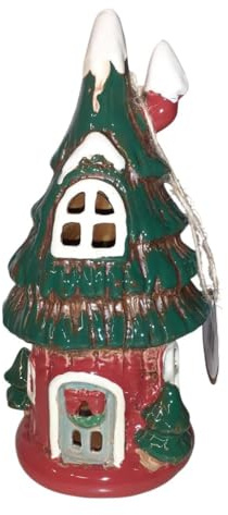 Village Pottery Christmas Tree House Tealight Holder Decoration | Handcrafted ceramic design with festive detailing. Creates a warm seasonal glow when used with a standard tealight.