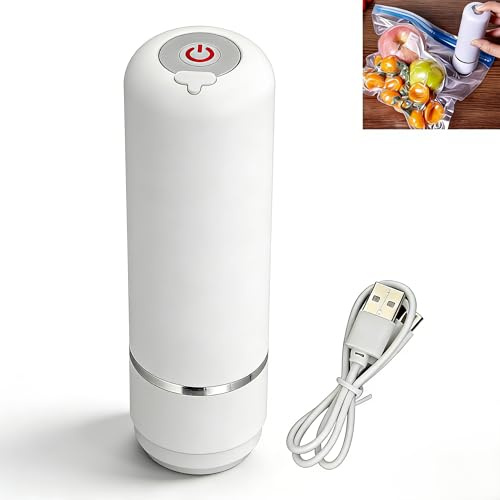 Telituny Handliche Vakuumiergerät, Tragbarer Vakuumierer mit USB-Aufladung, Vakumierergerät für Lebensmittel, Kleins Handvakuumierer Kleidung, Hohe Saugleistung, Ideal für Reisen, Büro & Küche