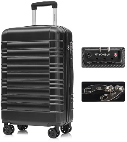 YONSLY Premium Reisekoffer TSA-Schloss,YKK-Reißverschluss Hartschalen-Koffer Trolley Kabinenkoffer Rollkoffer Suitcase Handgepäck 4 Rollen (Schwarz, L)