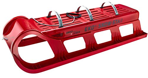 EKO® Schlitten Snow-Star 120 rot – Stabiler Familienschlitten aus HD-PE, Edelstahlkufen, 150 kg Belastbarkeit, 120 cm