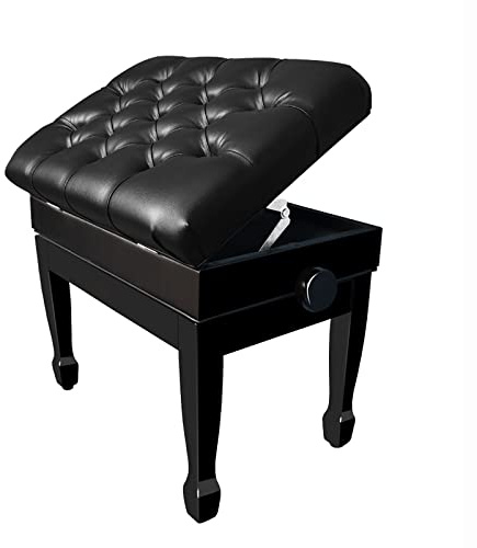 SnamicE Klavierhocker, höhenverstellbare Klavierbank mit Staufach, Tastaturbank 60 x 40 x 48-58 cm, Schwarz, Einheitsgröße,