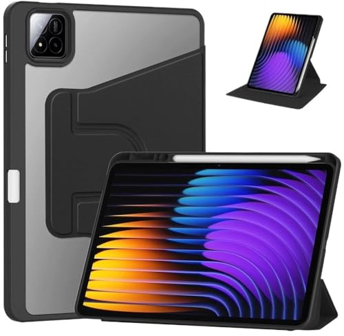 360 Rotating Stand Tablet Case Suitable for Xiaomi Poco Pad 12.1-Inch 2024 Acrylic Back with S Pen Holder(Black)