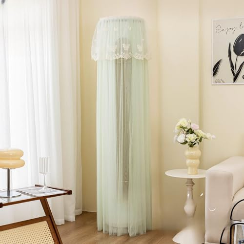 Autilyshop Zylindrische Klimaanlage Abdeckung Staubdicht Sonnenschutz Atmungsaktiv Polyester Samt Spitze Stoff Passt Alle Marken Elegantes Design Mit Seitenbändern Verstellbare Vorhänge Easy(B)