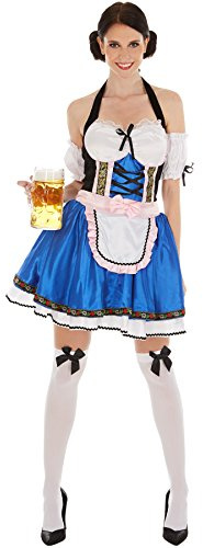 dressforfun Frauenkostüm Dirndl sexy Wiesentraum | kurzes, sexy Dirndl | Angenähte Bluse | inkl. Kniestrümpfe (XL | Nr. 301053)