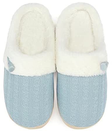 NineCiFun Pantofole da Donna Comfort Memory Foam Pantofole morbide e pelose Scarpe da Letto Calde Pantofole Antiscivolo(EU40/41,Blue)