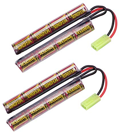 melasta Airsoft Batterie 9,6v 1600mAh NiMH Batterie avec Mini Tamiya Connecteur, 2 Pack