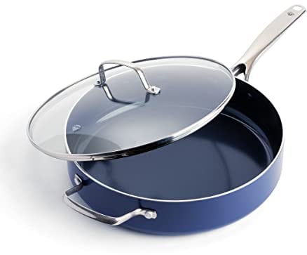 Blue Diamond Cookware Diamond Infused Ceramic Nonstick 28cm/4.3 Litre Sauté Pan with Lid, Non Stick Aluminium Pan, Induction, Oven & Dishwasher Safe Cookware, Blue