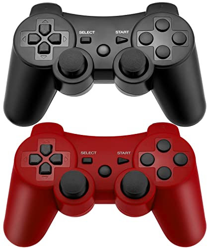 Ceozon Controller PS3 Wireless Playstation 3 Controller Bluetooth Gamepad per Playstation 3 Joystick remoto con cavi di ricarica Confezione da 2 nero + rosso