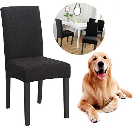Junyito Stuhlhussen 4er 6er Elastische Set Stuhlhussen Universal Stretchhusse Stuhlbezug Stretch für Stuhl Esszimmer (Dicker Samt B-schwarz, 6 Stücke)
