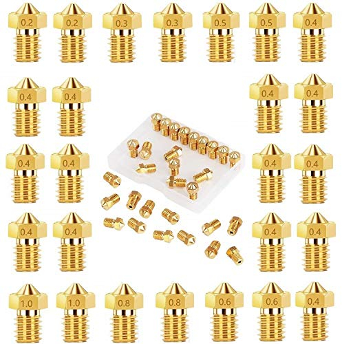 beihuazi® V6 Nozzle 26Stk M6 Düse 0,2 mm 0,3 mm 0,4 mm 0,5 mm 0,6 mm 0,8 mm 1,0 mm für 1,75mm Filament 3D Drucker z. B. Anycubic i3 Mega Chiron Prusa i3 MK3/MK3S Anet A8 CTC Printer