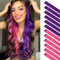 FESHFEN Extension de Cheveux Colorés, Couleur Rose Violet Extensions de Cheveux 12 PCS Naturel Synthétique colorés Postiche Cheveux Long Raides Extensions de Cheveux pour Femmes 55 cm