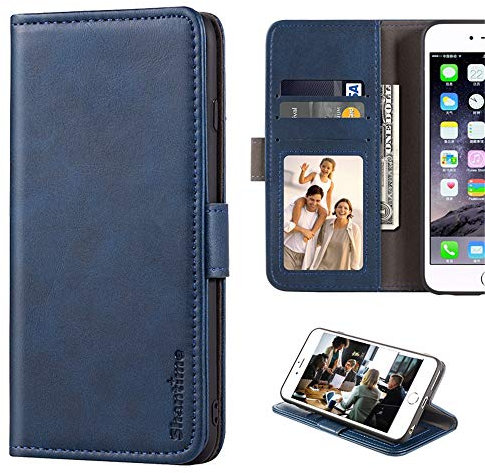 Suede Texture PU Leather Wallet Phone Case Compatible with ZTE Blade V7, Magnetic Flip Cover with Card Slots and Full Protection (Blue)