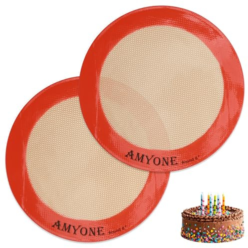 Round Silicone Baking Mats for 8 Inch Cake Pan, Food Grade, Non-Stick, Reusable Silicone Mat for Baking Pan for Bread/Tortilla/Macaron/Pastry/Pie/Bun or 9 Inch Pizza Pan, 2PCS