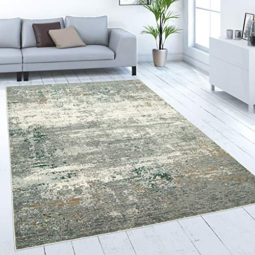 Paco Home Teppich Wohnzimmer Kurzflor Vintage Abstraktes Muster Beton-Optik Grau Creme, Grösse:80x300 cm