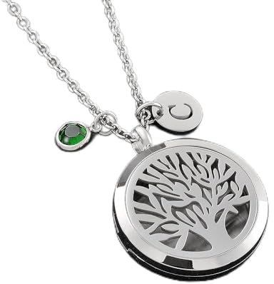 TNBKDSE 30mm Stainless Steel Round Tree of life Aromatherapy Essential Oil Diffuser Perfume Locket Jewelry For Women