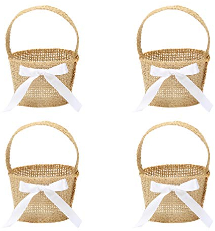 4 Stück Vintage Mädchen Korb aus Jute Hochzeit Spitze Bogen Jute Spitze Schleife Dekoration für Hochzeit Mädchen Braut Korb