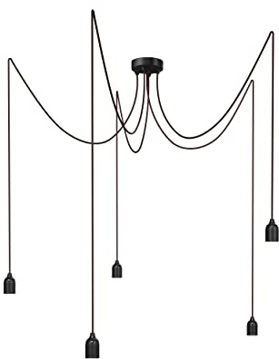 Relight Pendelleuchte 5-flammig Kraken (höhenverstellbar), E27 Lampenfassungen aus Bakelit, 5x 1.5 Meter Textilkabel Dunkelbraun