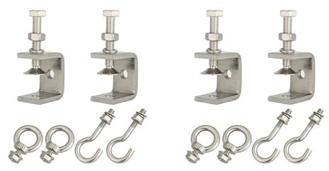 Heiikiuy 4 x kleine C-Klemme aus Edelstahl mit Ring, C-Klemme, Rohrschelle zum Aufhängen, Schelle mit Ring für Holzbearbeitung