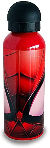 CARTOON Gourde en aluminium pour enfant, Spiderman, sans BPA, bouteille avec tétine, bec verseur, capacité 500 ml, noir